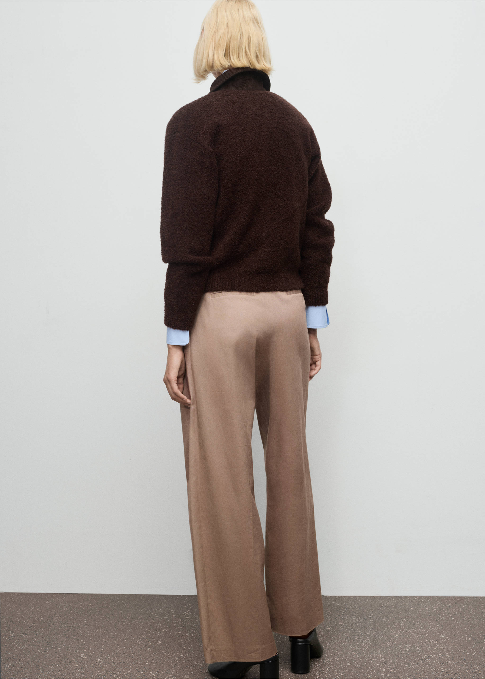 Veste en maille bouclée avec col en velours côtelé - Verso de l’article, Marron. Ref: 17057813-00.