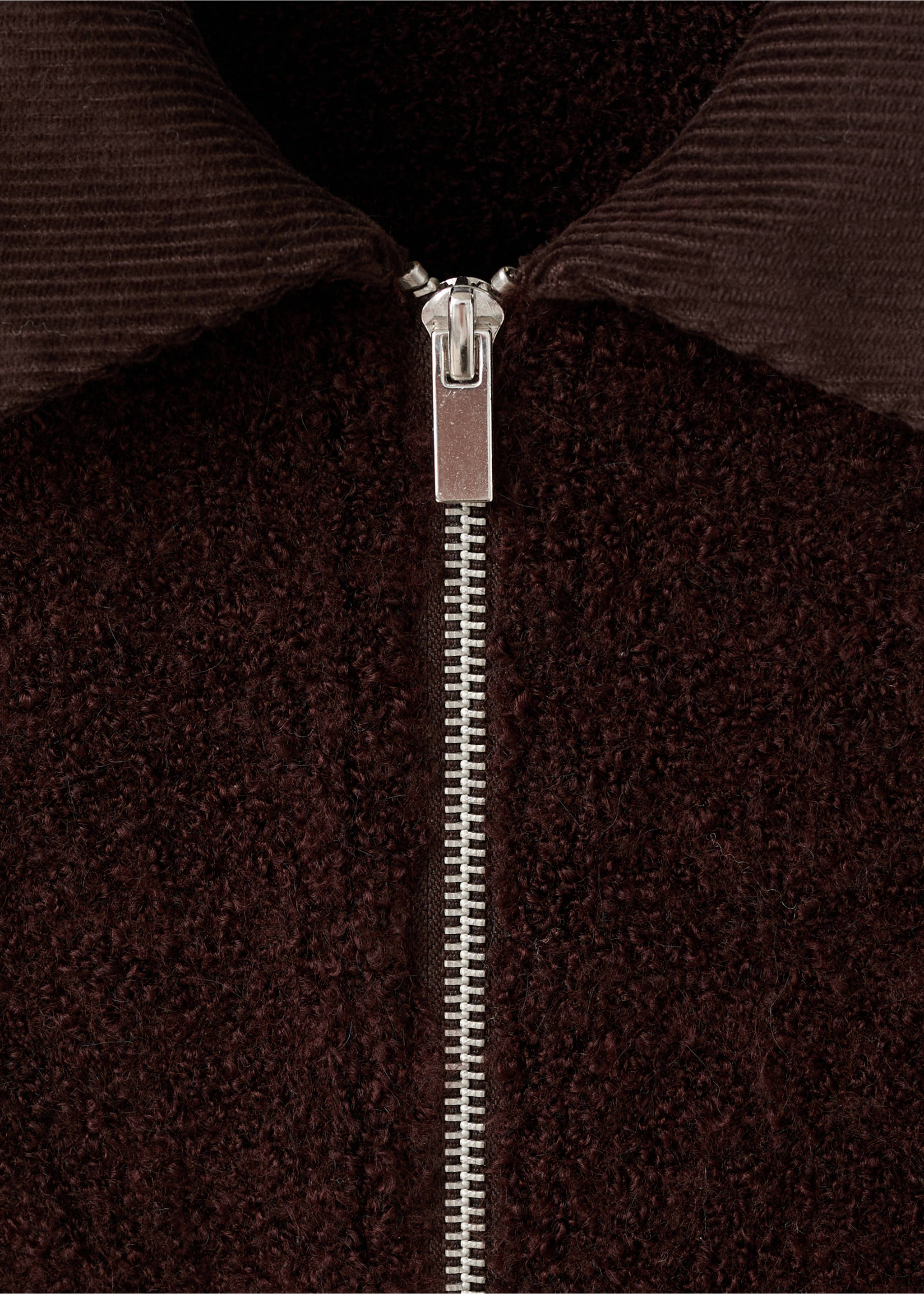 Veste en maille bouclée avec col en velours côtelé - Détail de l'article 8, Marron. Ref: 17057813-00.