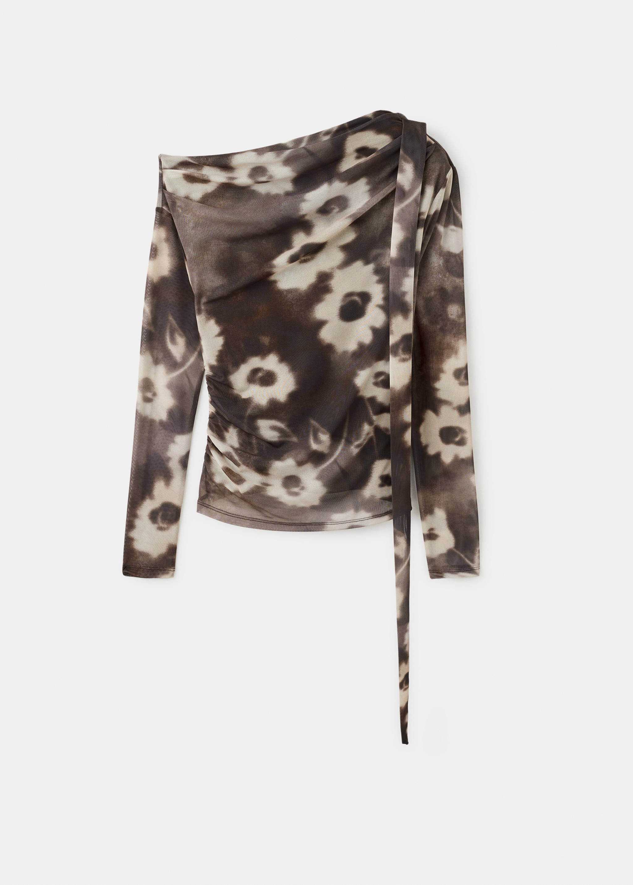 Футболка с цветочным принтом и шарфом - Изделие без модели