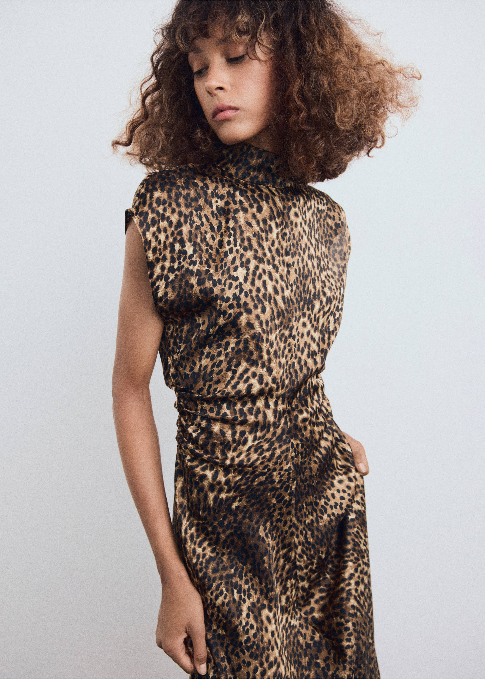 Leopard-print satin dress - Medium plane, Brown. Ref: 17057817-00.