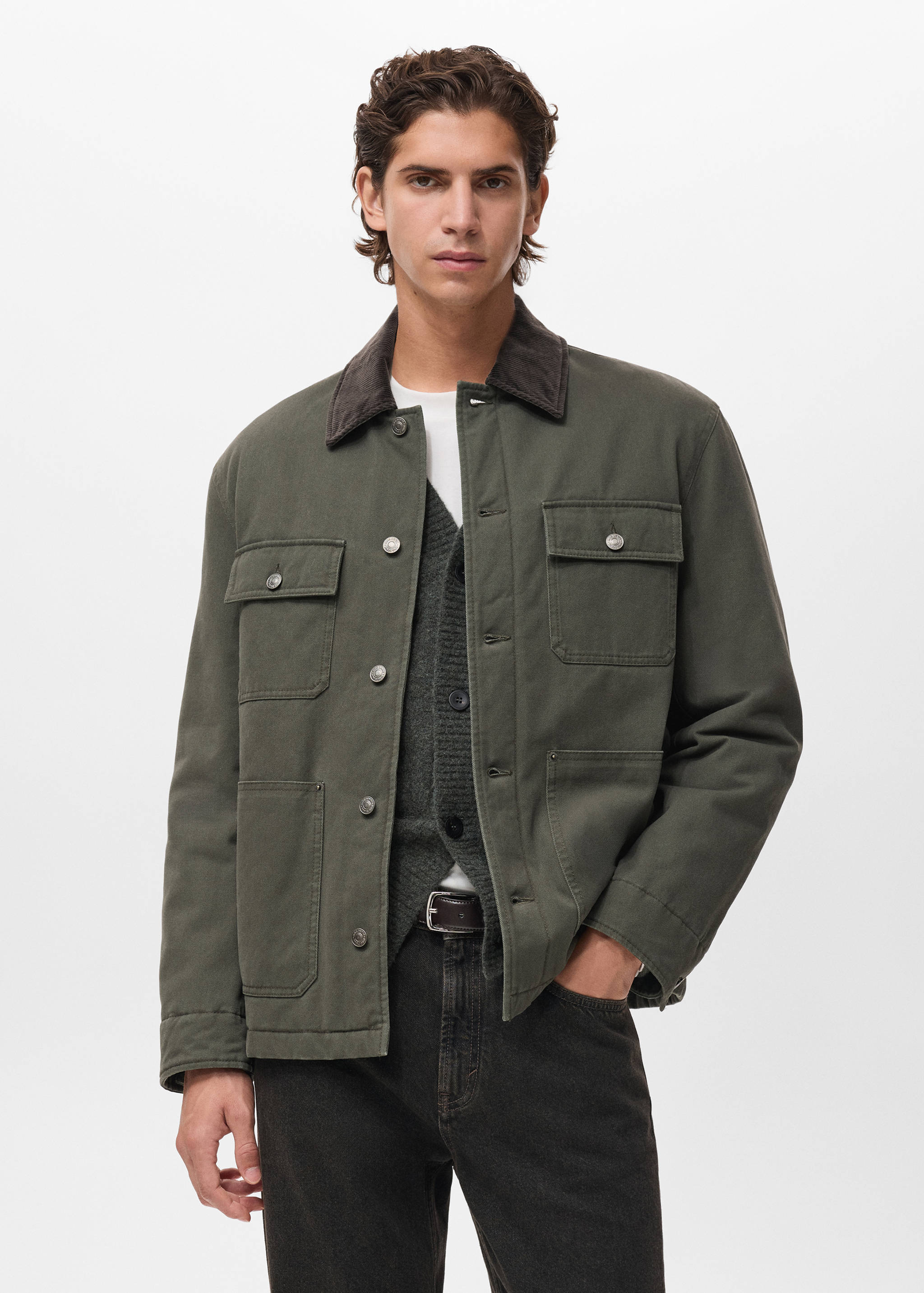 灯芯绒领口绗缝夹克 - null