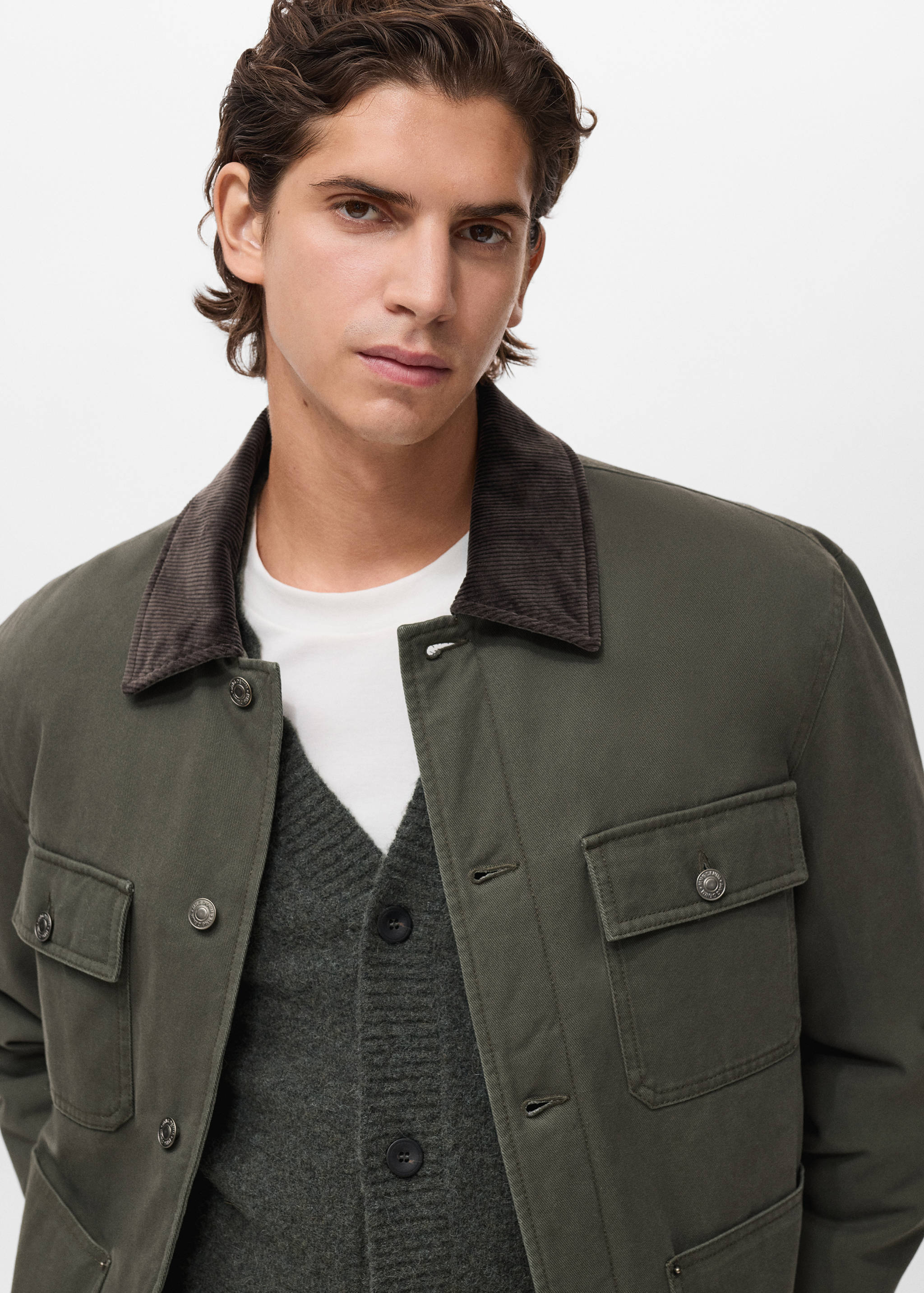 灯芯绒领口绗缝夹克 - null