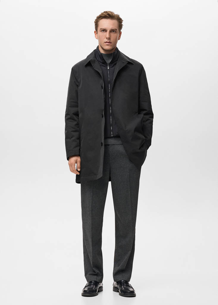 Quilted water-repellent trench coat — Black