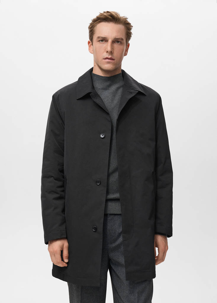 Quilted water-repellent trench coat — Black