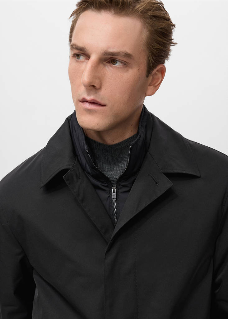 Quilted water-repellent trench coat — Black