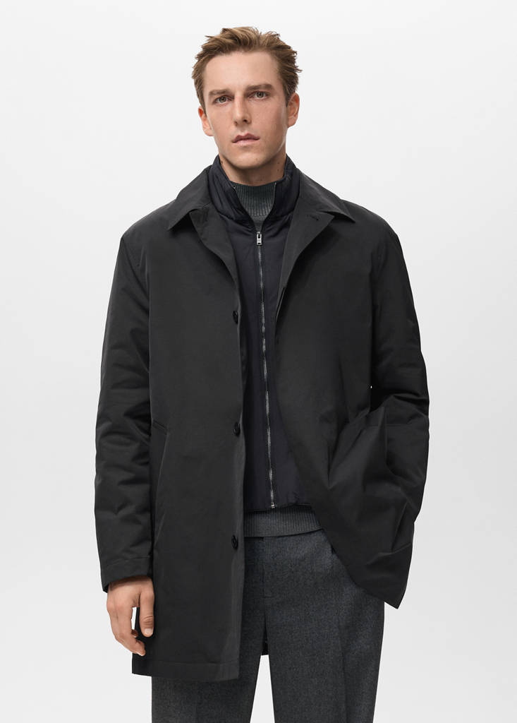 Quilted water-repellent trench coat — Black
