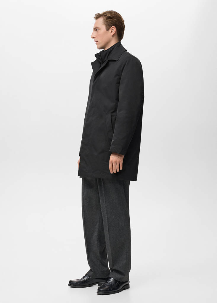 Quilted water-repellent trench coat — Black