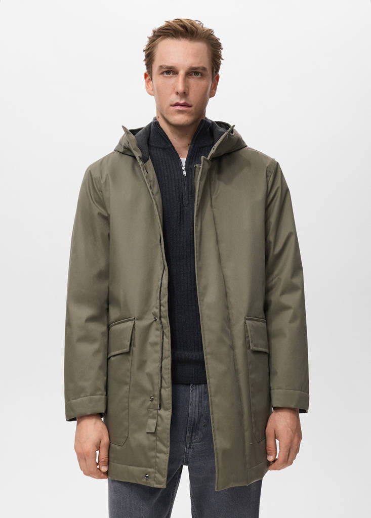 Quilted parka with water-repellent hood — Medium Brown