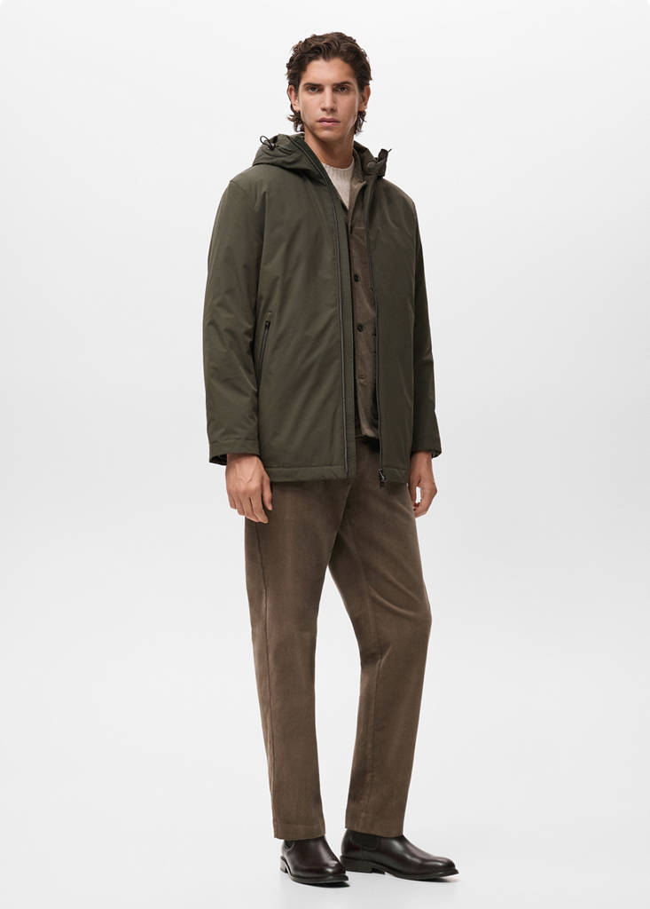 Water-repellent hooded parka — Dark Green