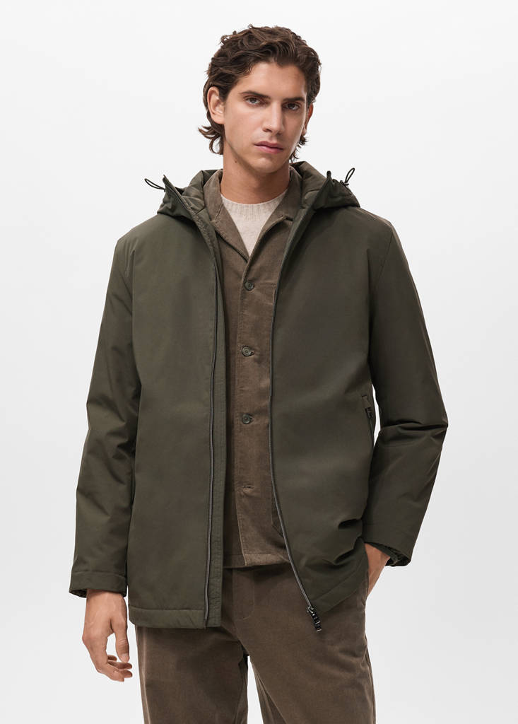 Water-repellent hooded parka — Dark Green