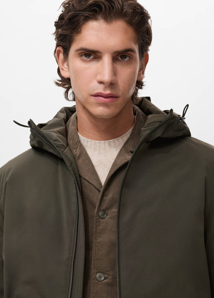 Water-repellent hooded parka — Dark Green