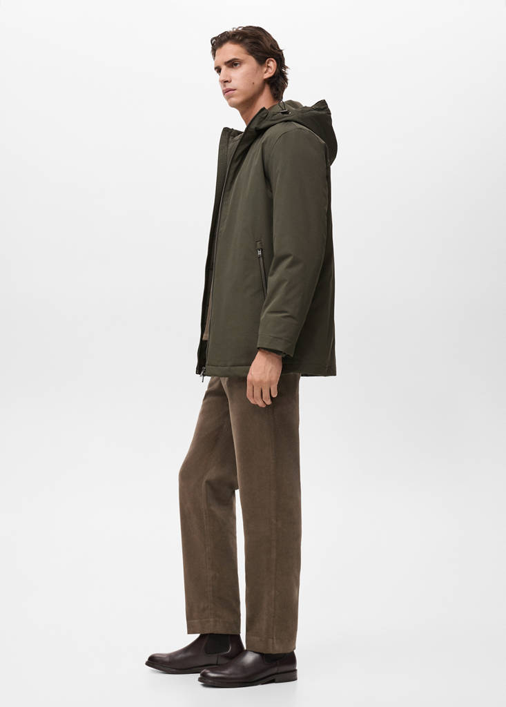 Water-repellent hooded parka — Dark Green