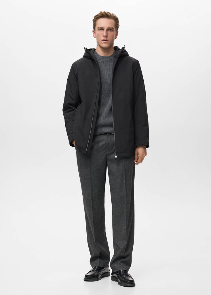 Water-repellent hooded parka — Black