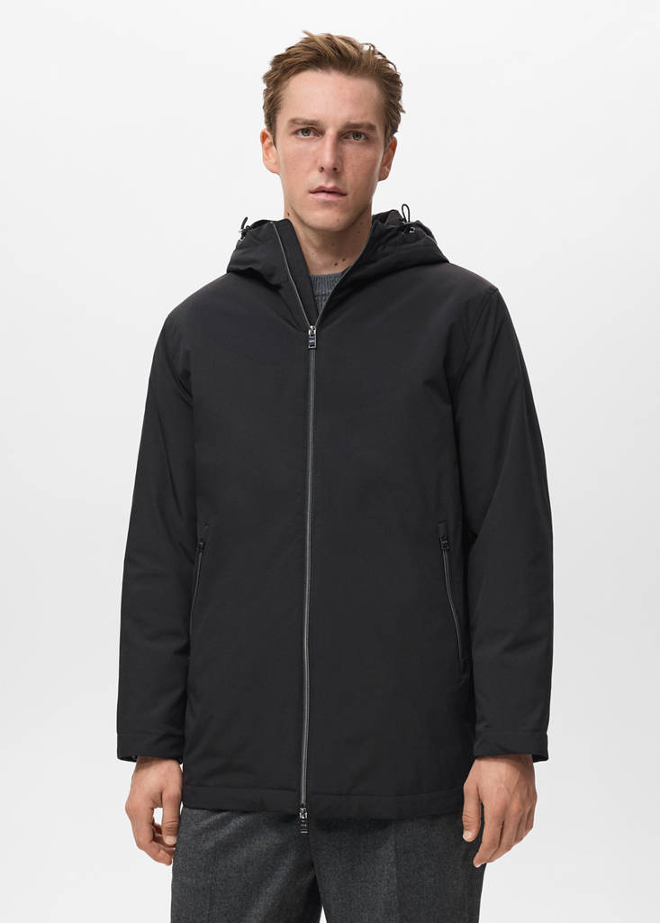 Water-repellent hooded parka — Black