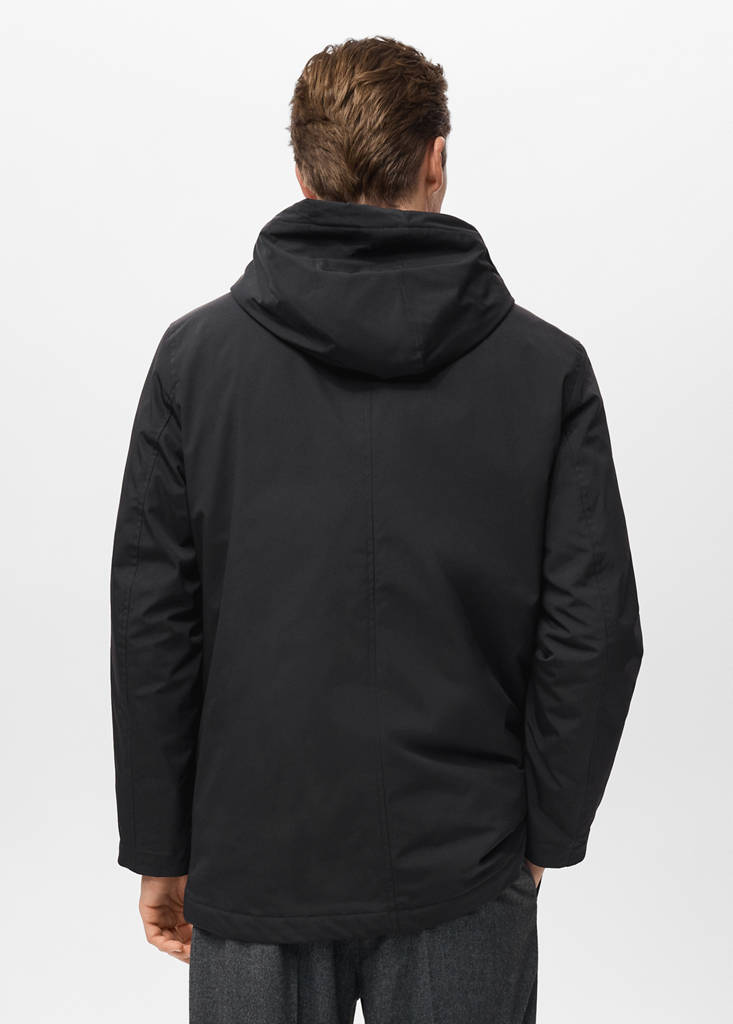 Water-repellent hooded parka — Black