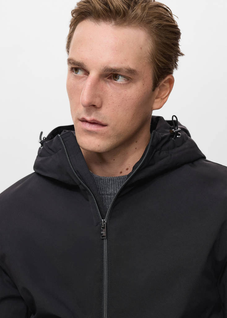 Water-repellent hooded parka — Black