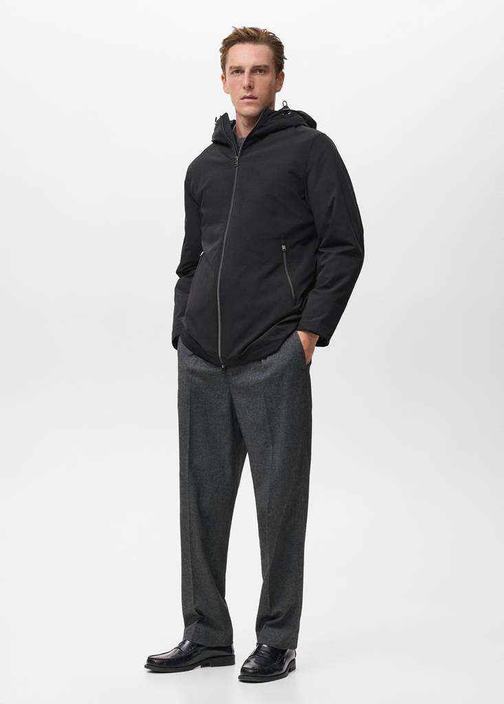 Water-repellent hooded parka — Black
