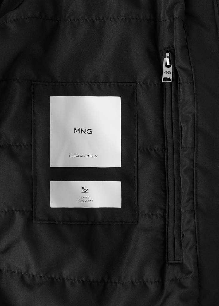 Water-repellent hooded parka — Black