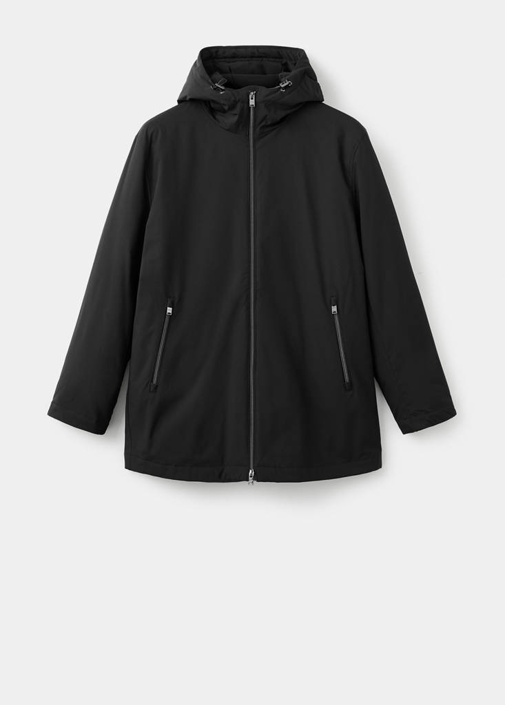 Water-repellent hooded parka — Black