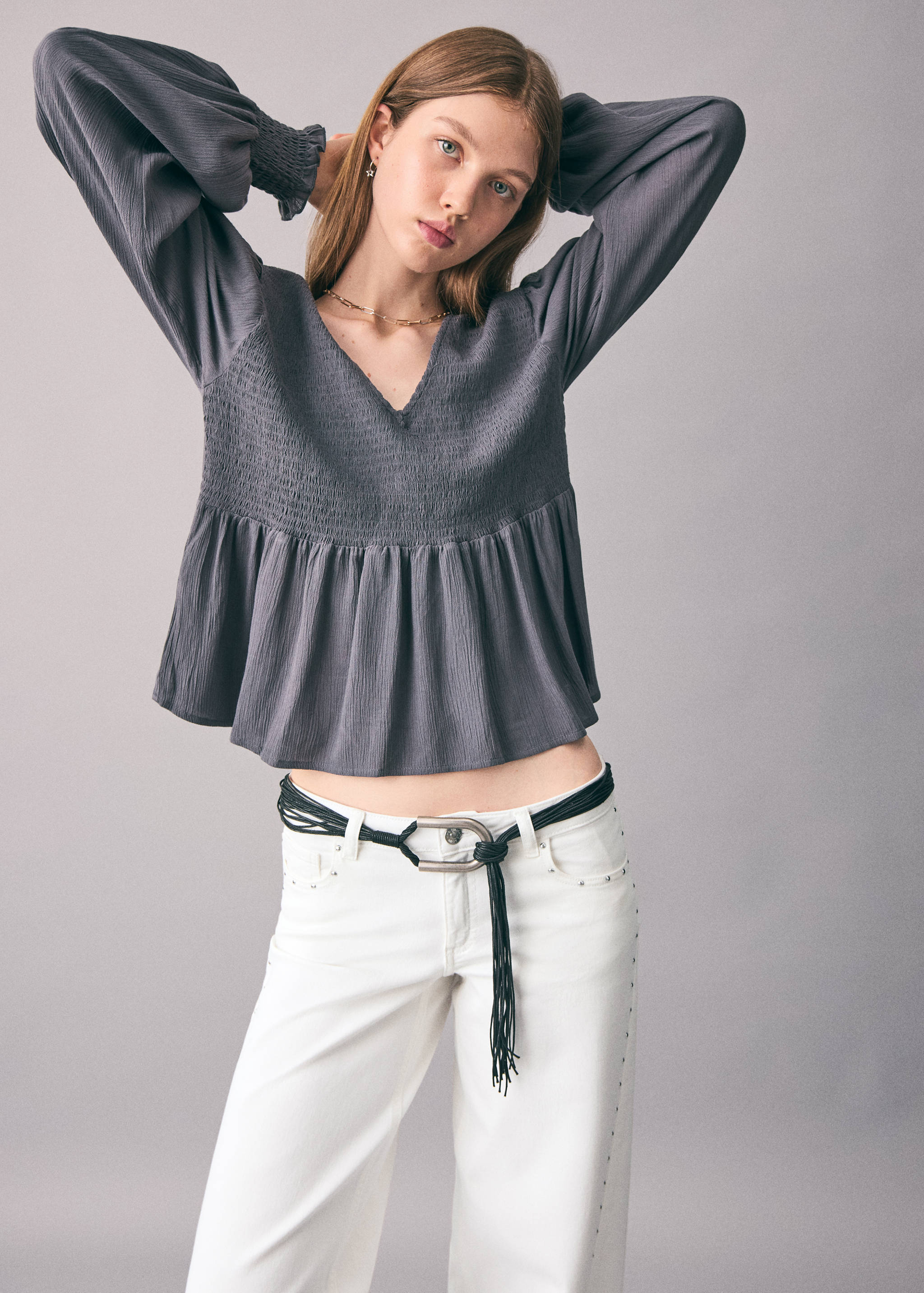 Low-waist studded jeans - Medium plane