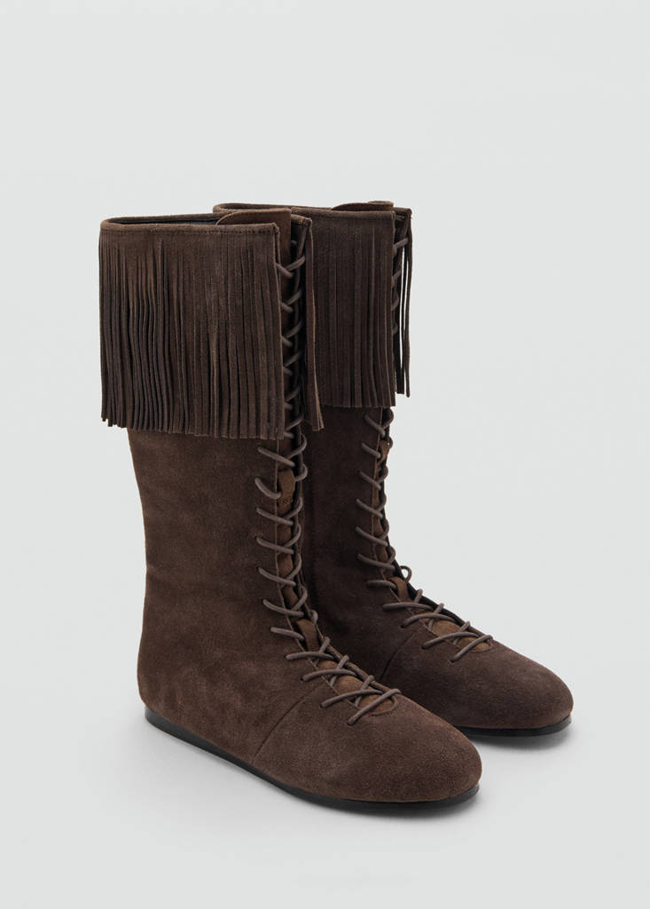 Fringed leather boots — Chocolate