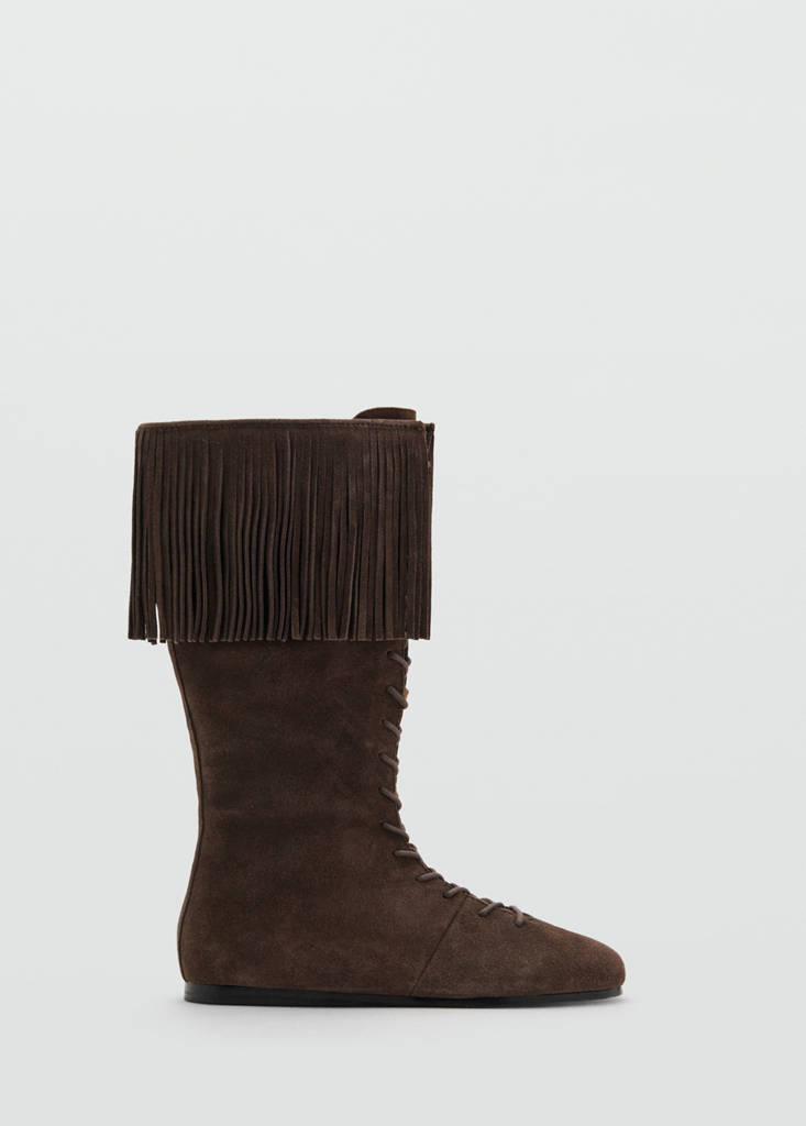 Fringed leather boots — Chocolate
