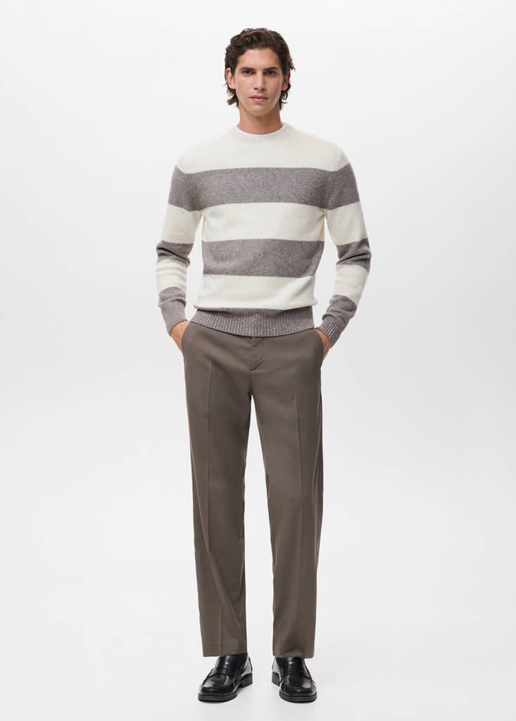 Wool-blend striped sweater — Ecru