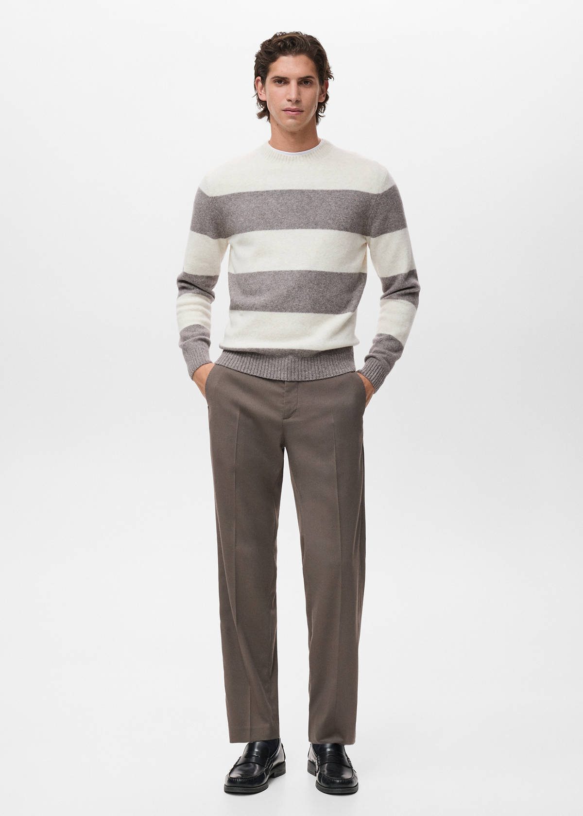 Wool-blend striped sweater — Ecru