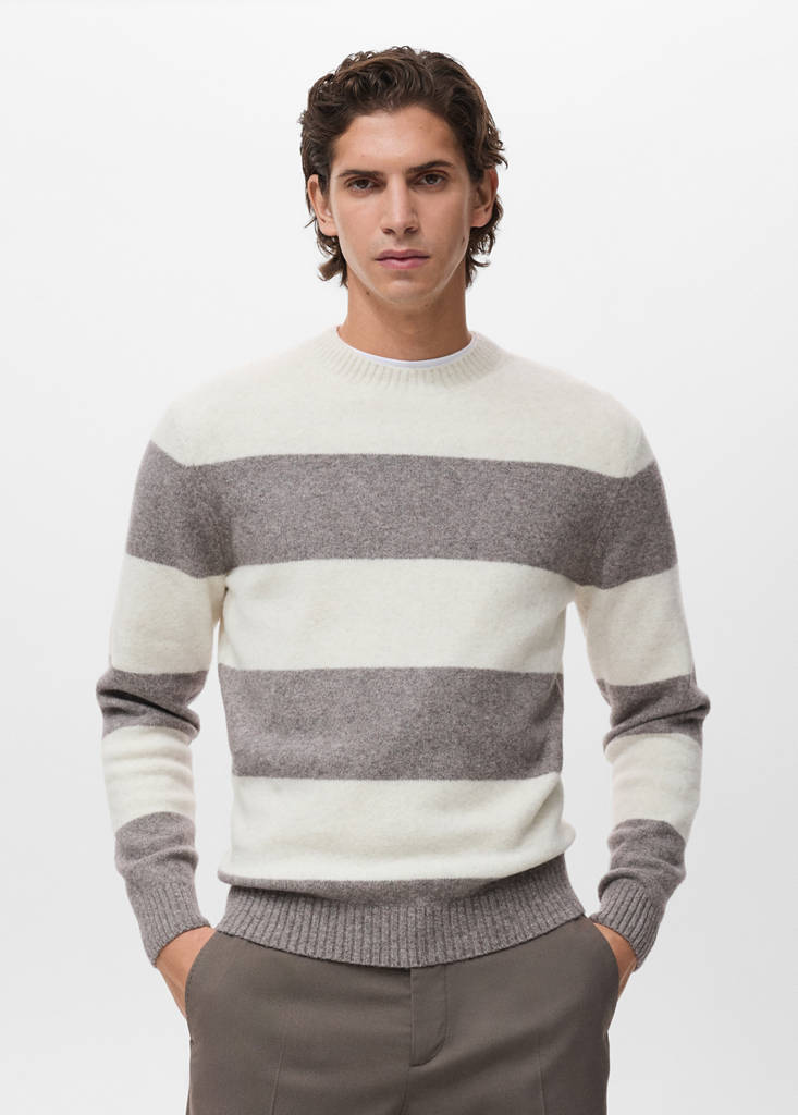 Wool-blend striped sweater — Ecru