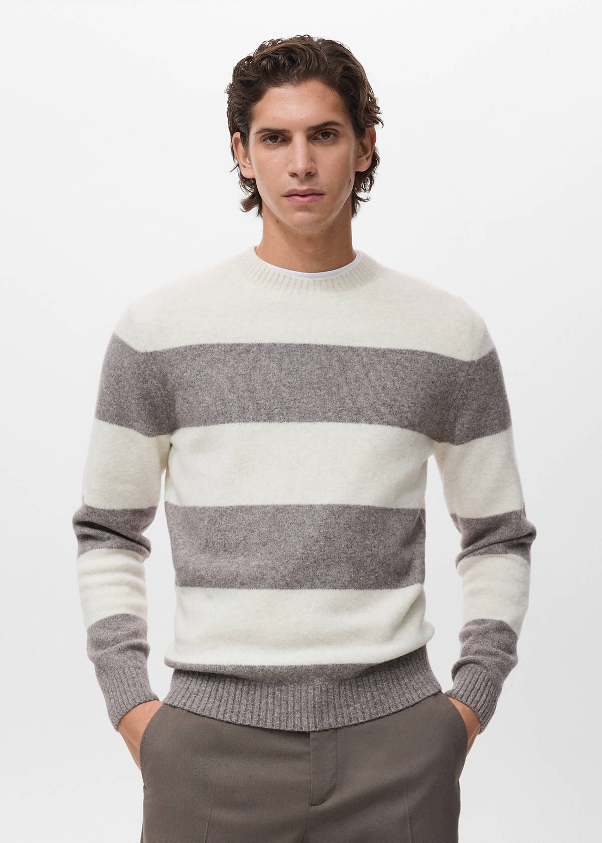 Wool-blend striped sweater — Ecru