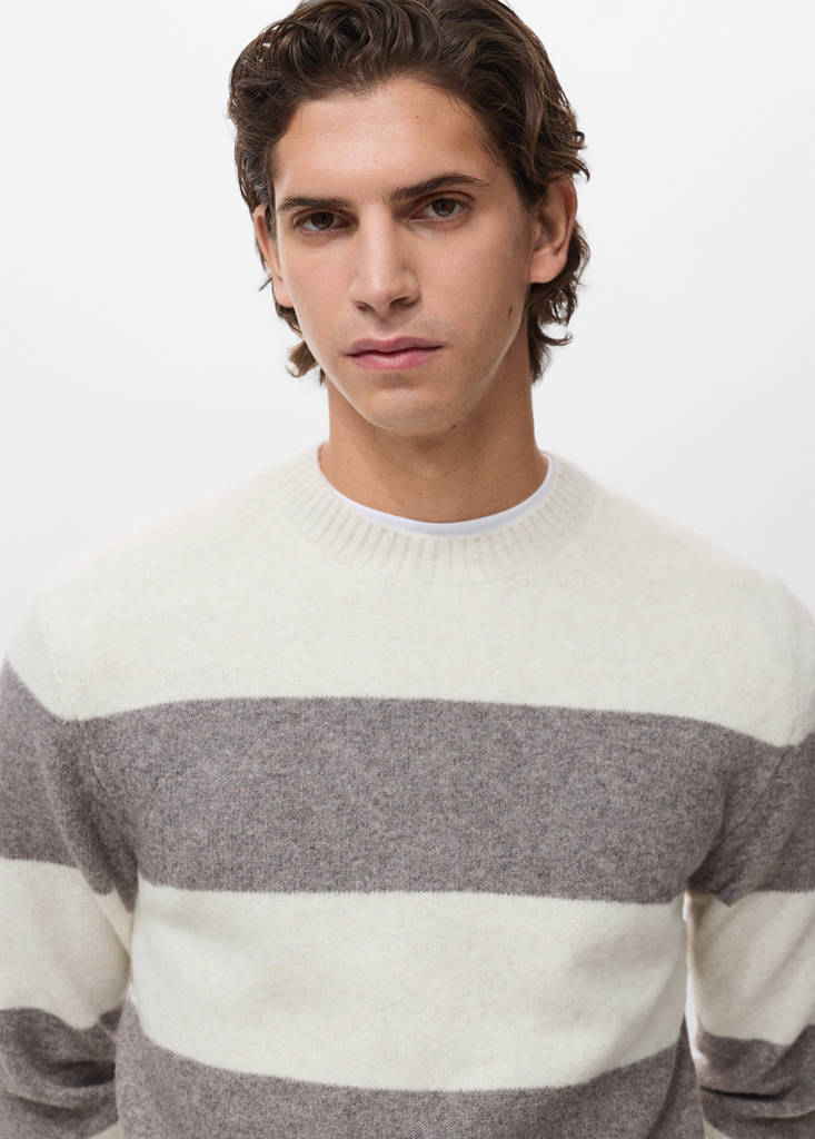 Wool-blend striped sweater — Ecru