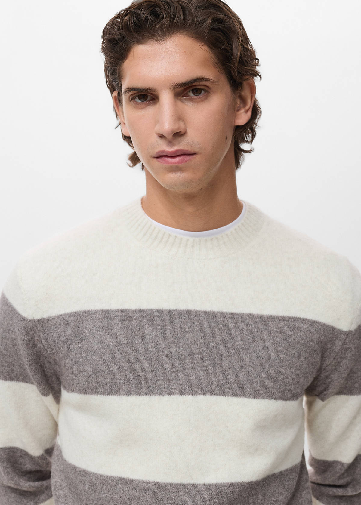 Wool-blend striped sweater — Ecru