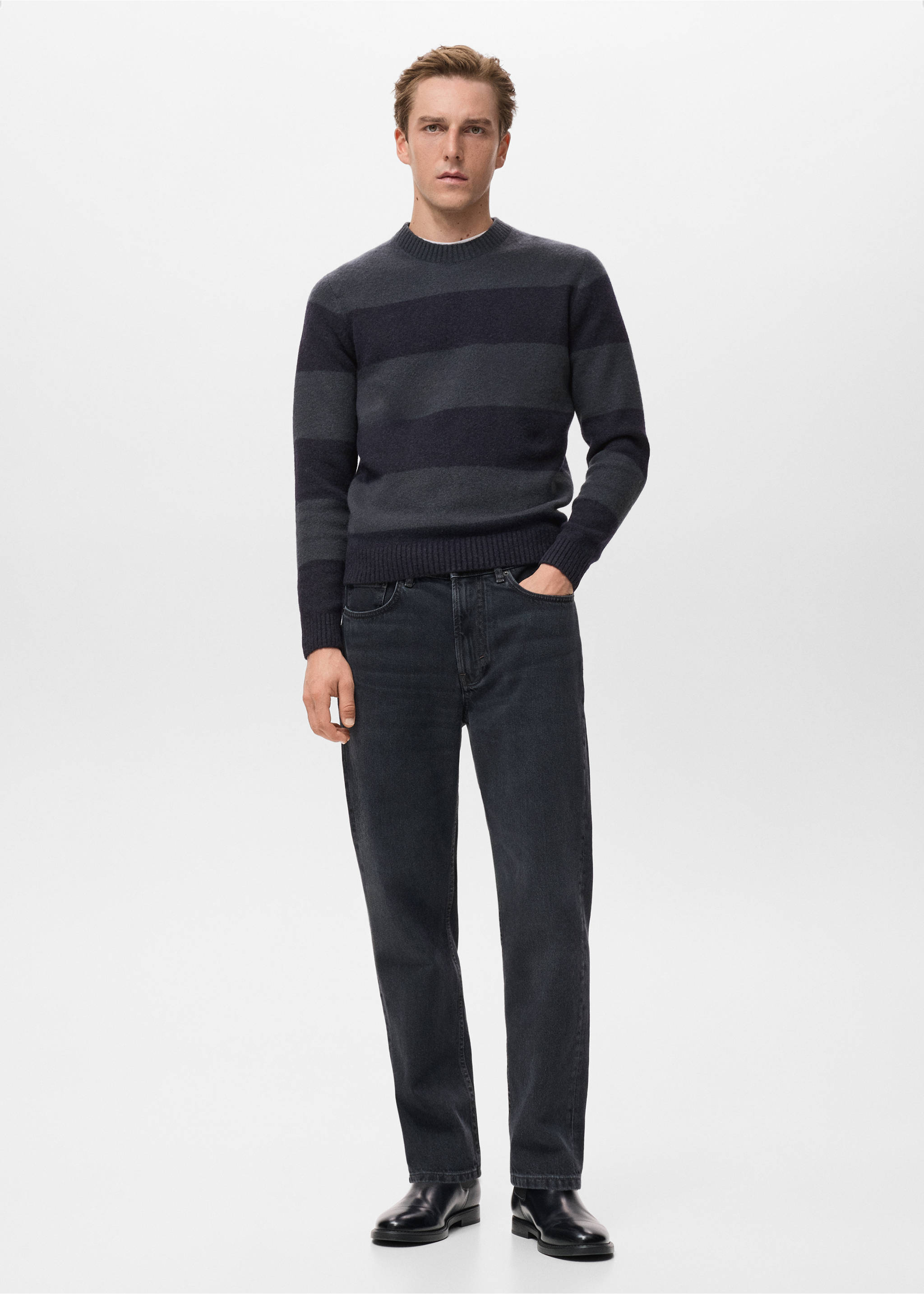 Jersey rayas mezcla lana - Plano general, Azul indigo. Ref: 17057896-00.