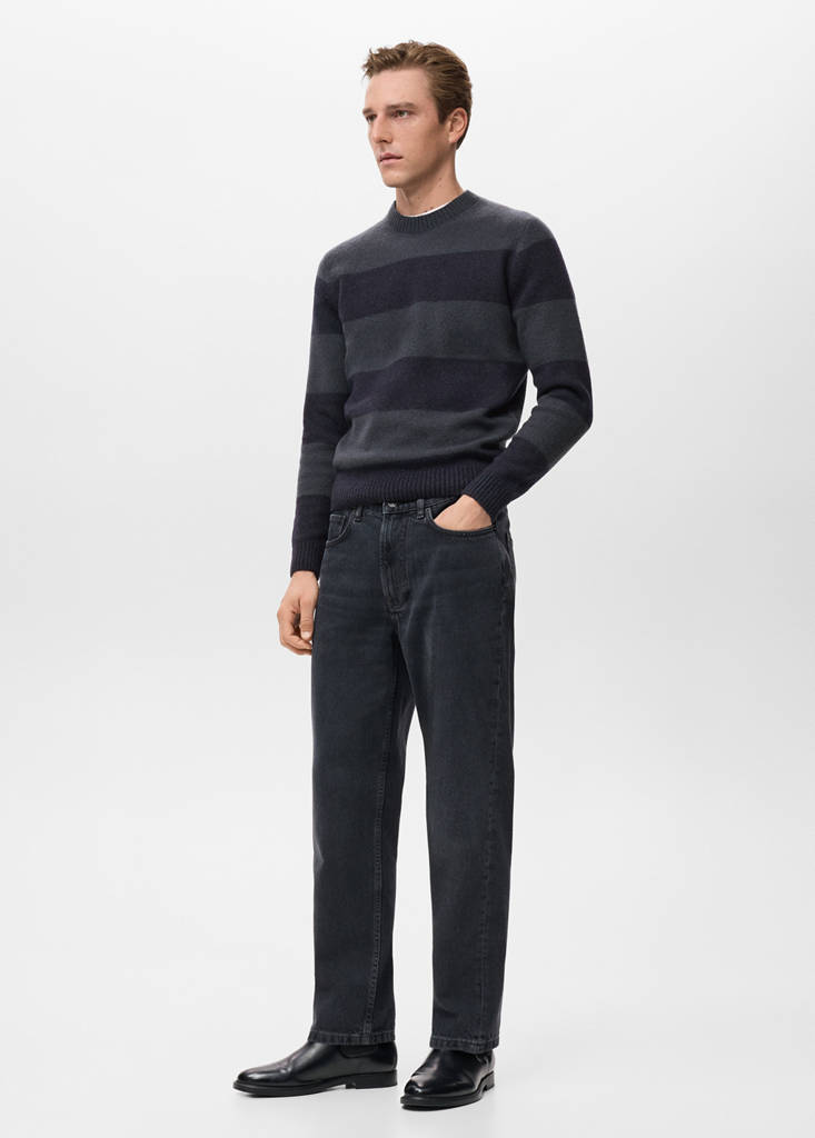 Wool-blend striped sweater — Indigo Blue