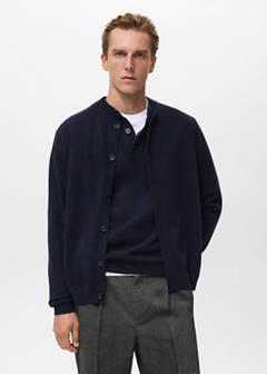 100% extra-fine wool cardigan with buttons — Navy 1