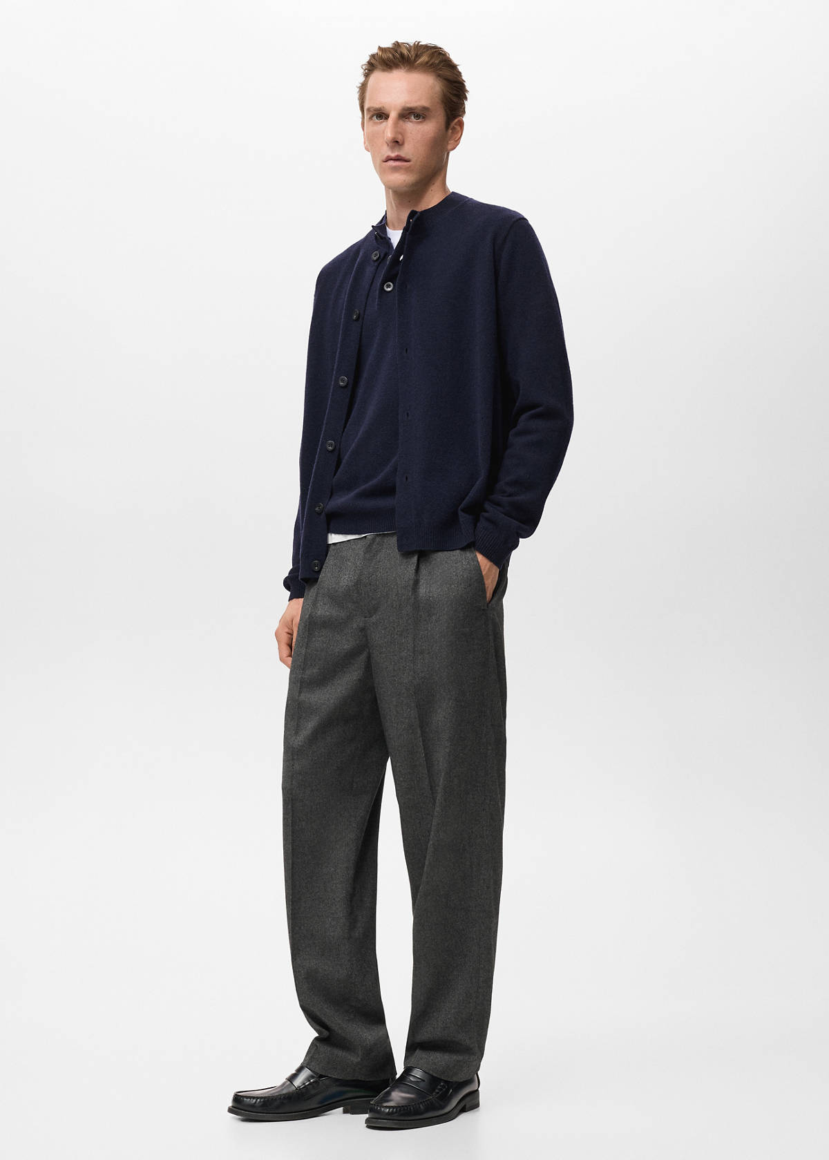 100% extra-fine wool cardigan with buttons — Navy