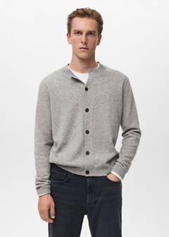 100% extra-fine wool cardigan with buttons — Medium Heather Grey 6