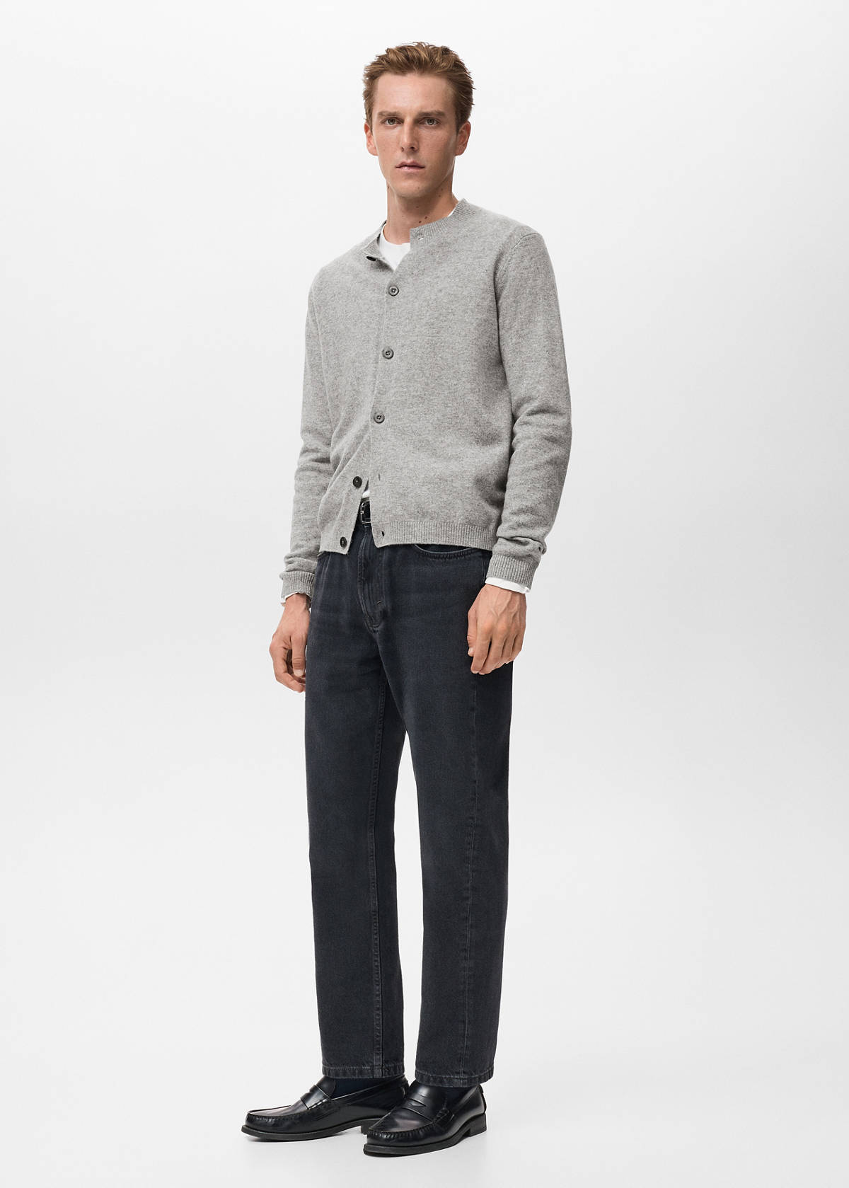 100% extra-fine wool cardigan with buttons — Medium Heather Grey