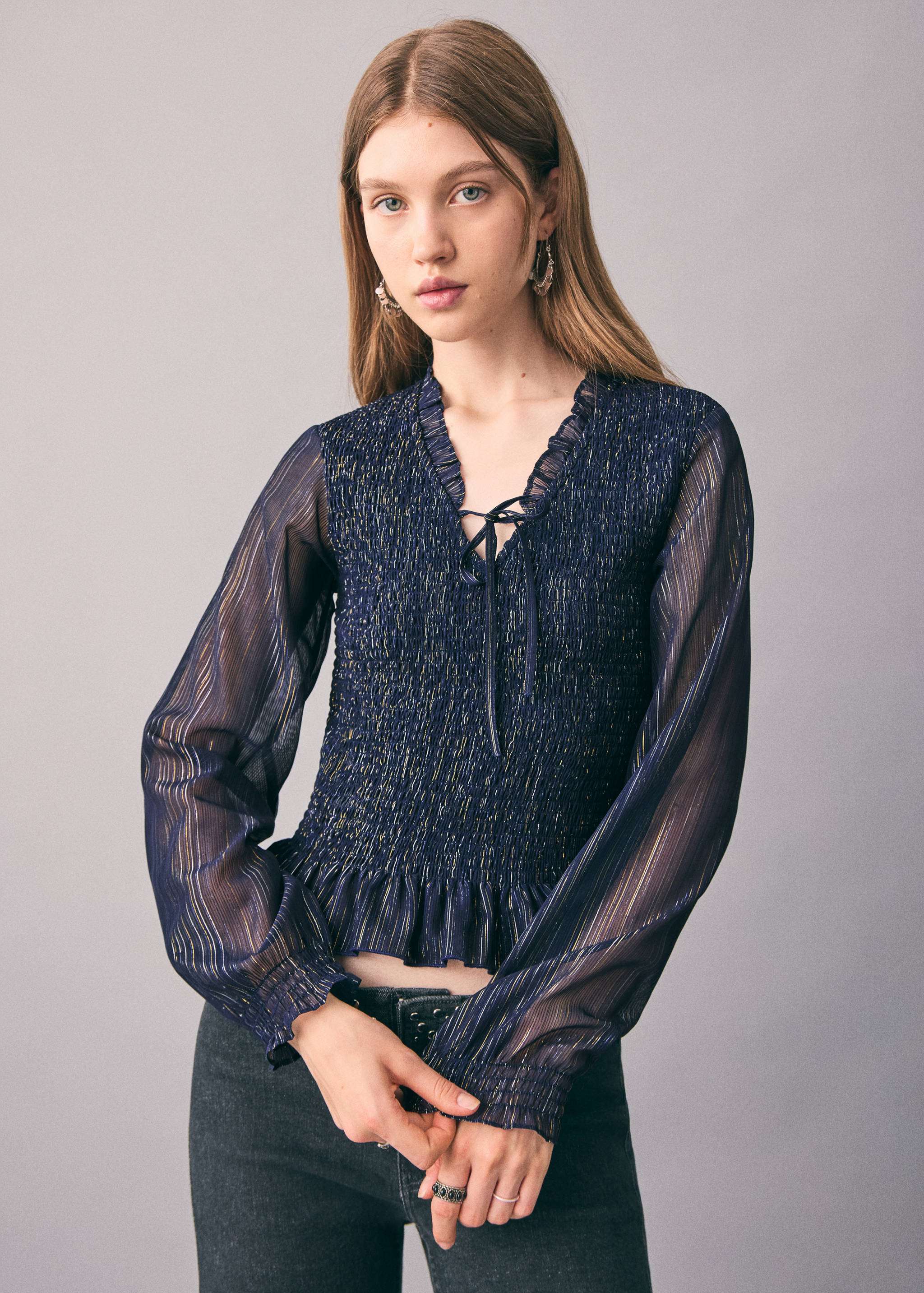 Blouse froncée rayures - Plan moyen