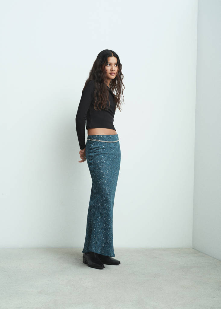 Long lurex skirt — Petrol Blue