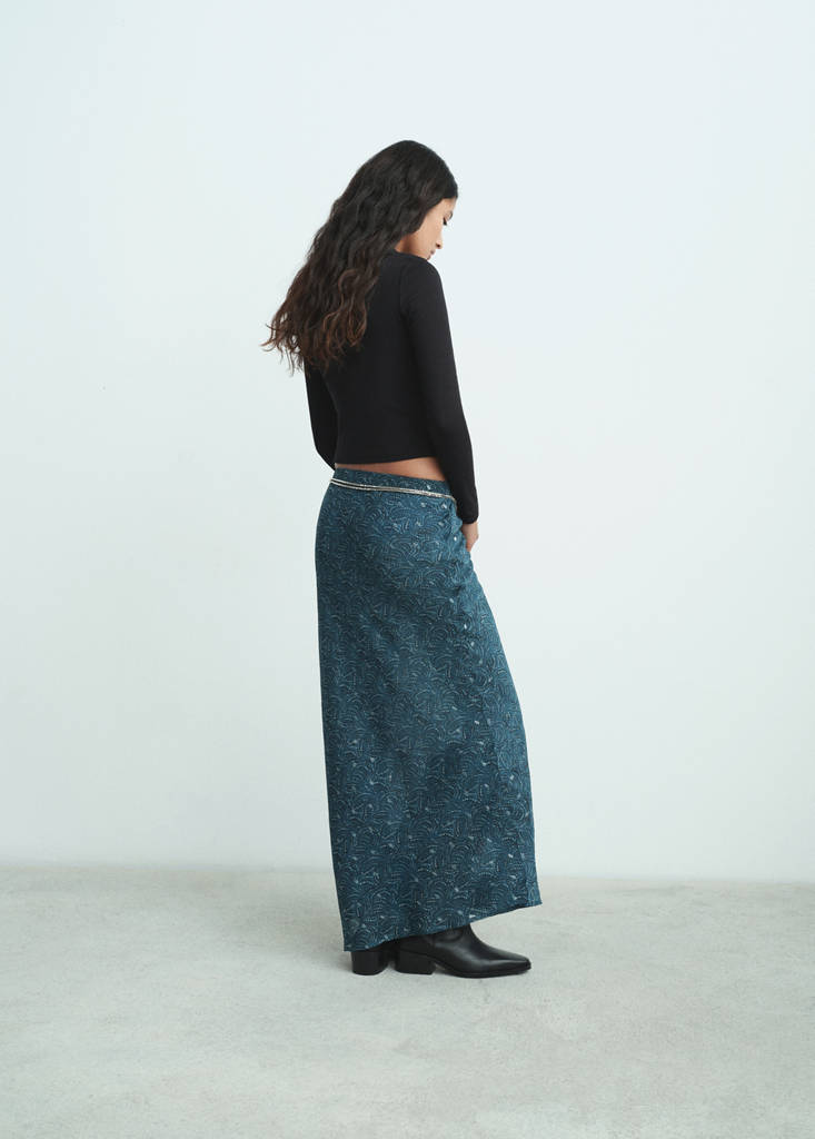 Long lurex skirt — Petrol Blue