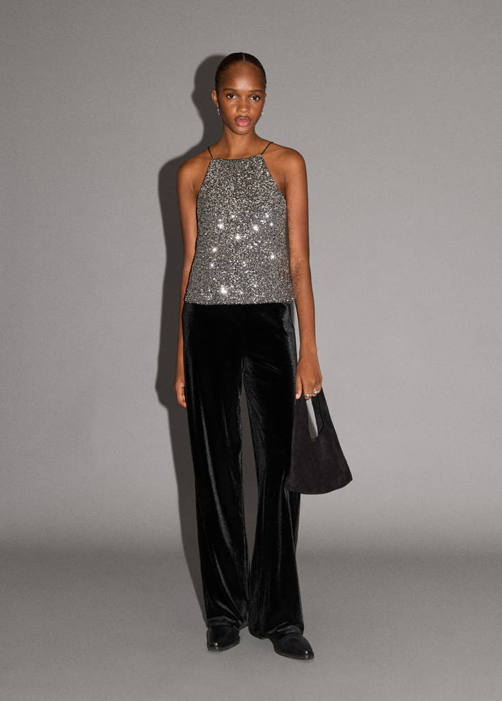 Straight velvet trousers — Black