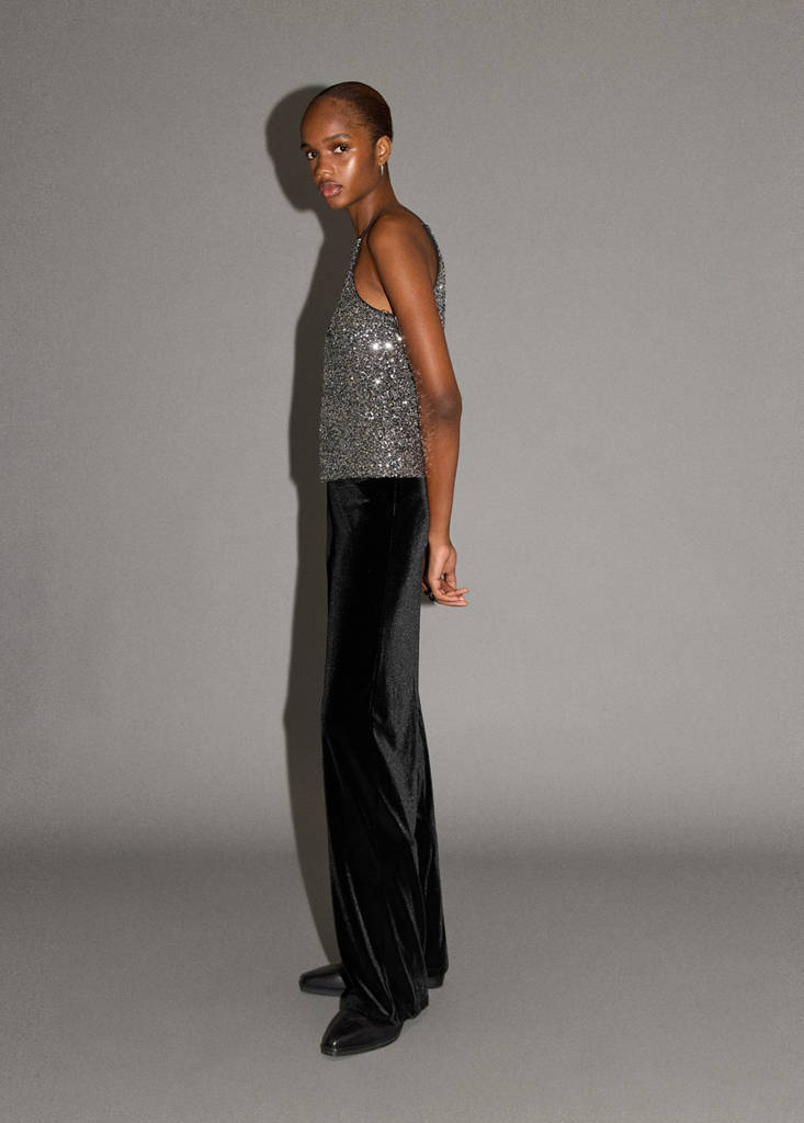 Straight velvet trousers — Black