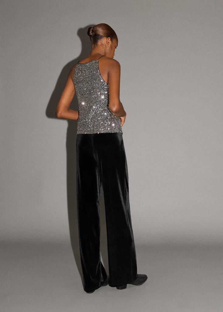 Straight velvet trousers — Black