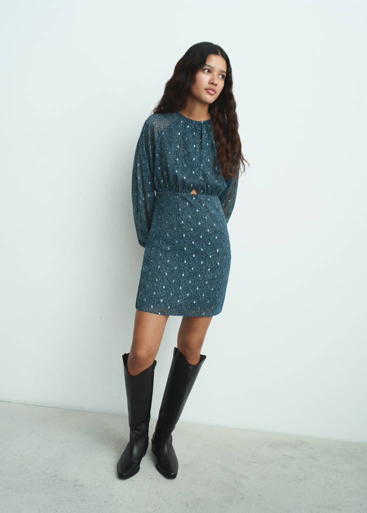 Lurex cut-out print dress — Petrol Blue