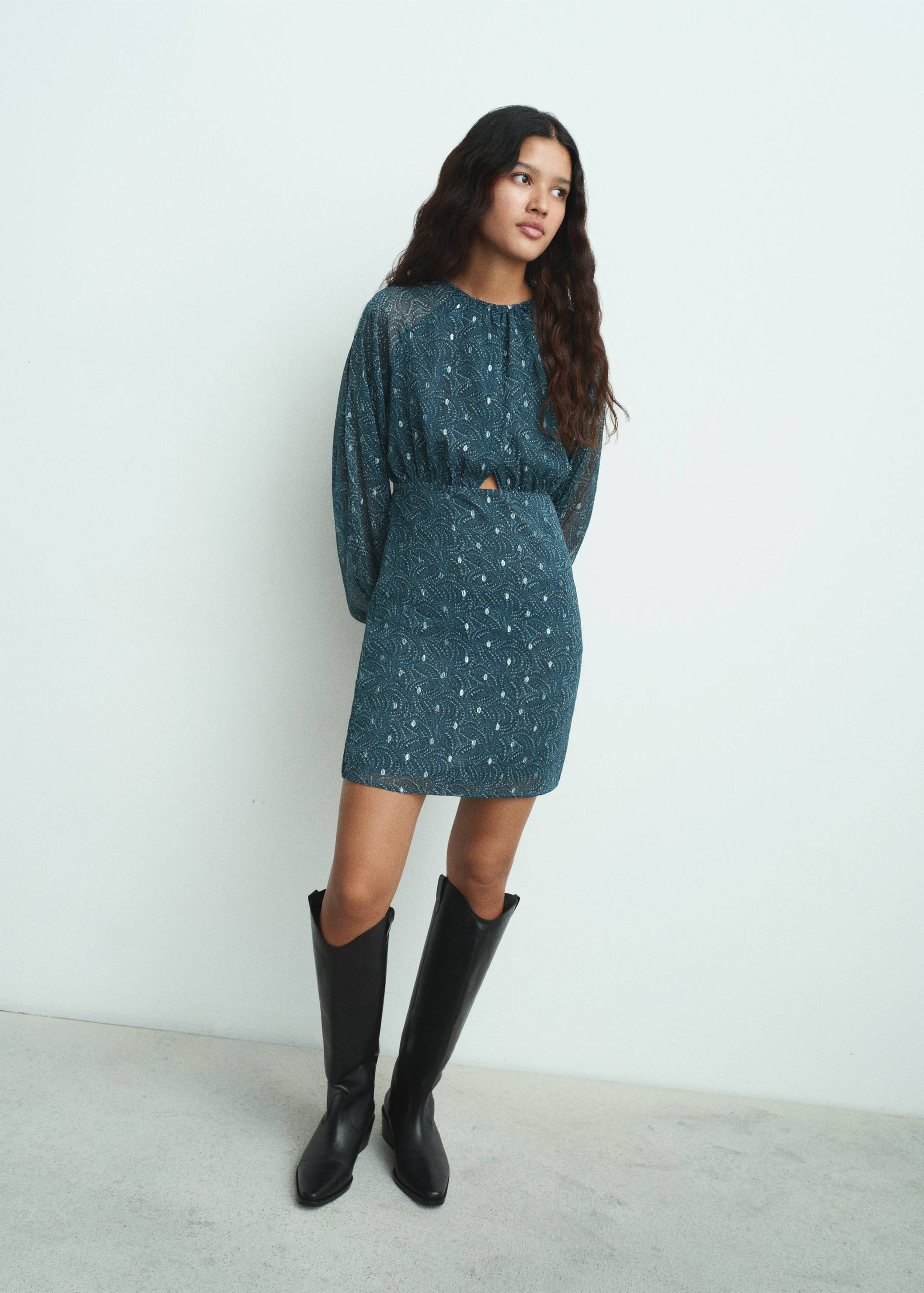 Printed dress with lurex cut-out - General plane