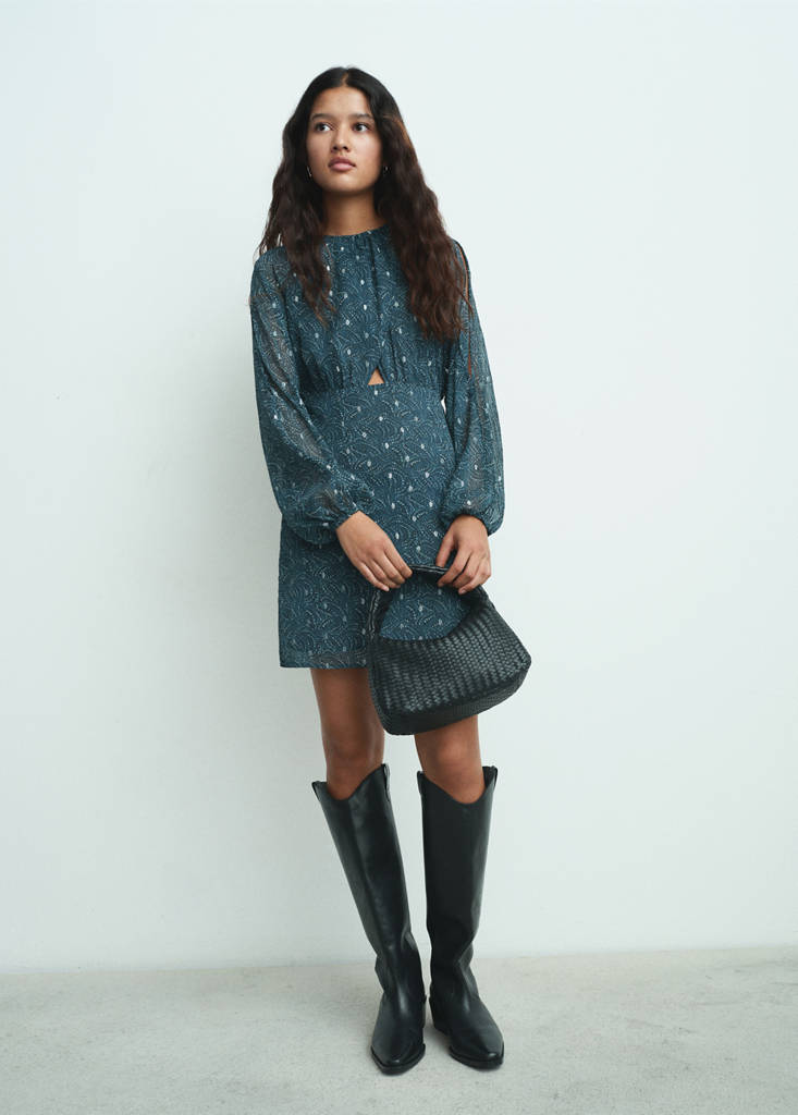 Lurex cut-out print dress — Petrol Blue