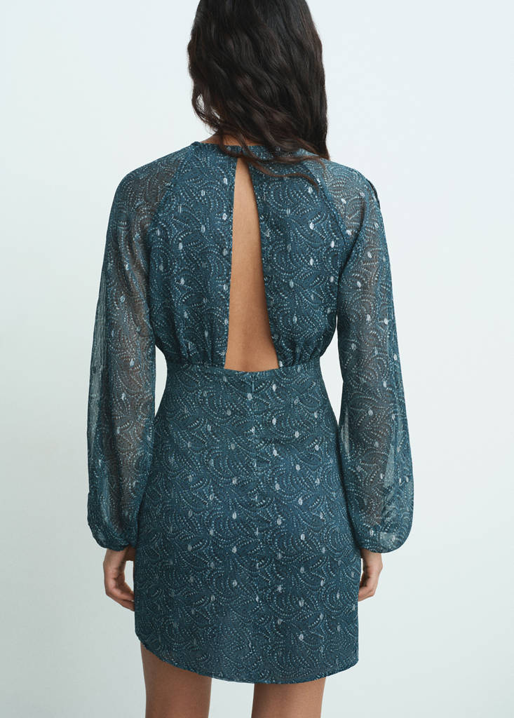 Lurex cut-out print dress — Petrol Blue