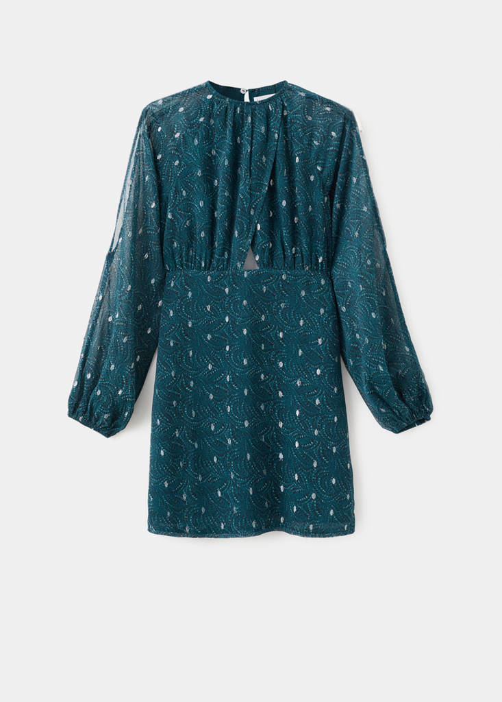 Lurex cut-out print dress — Petrol Blue