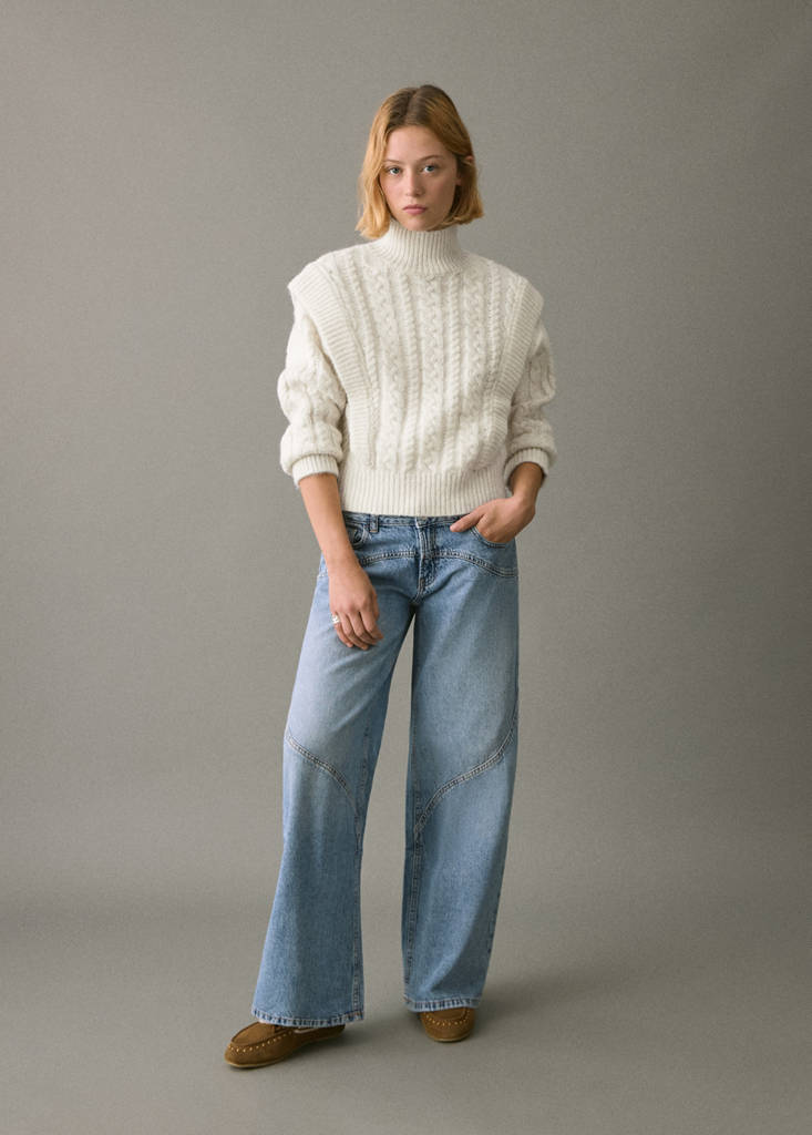 Knitted sweater with perkins neck — Ecru